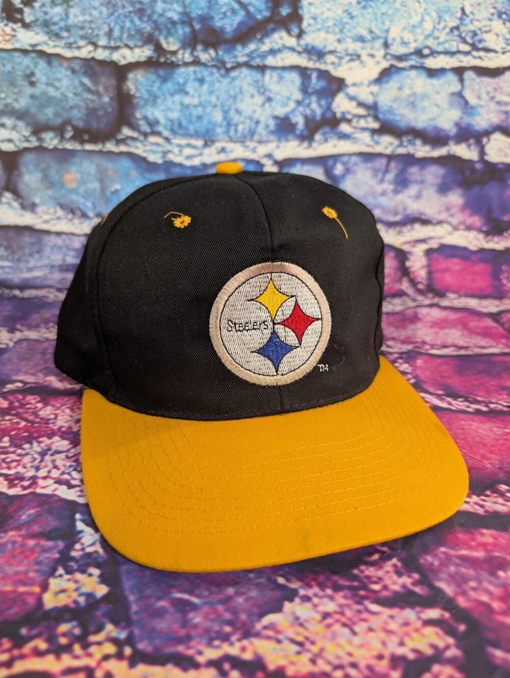Vintage Pittsburgh Steelers ADJ Logo Black Snapback Hat Green Bill